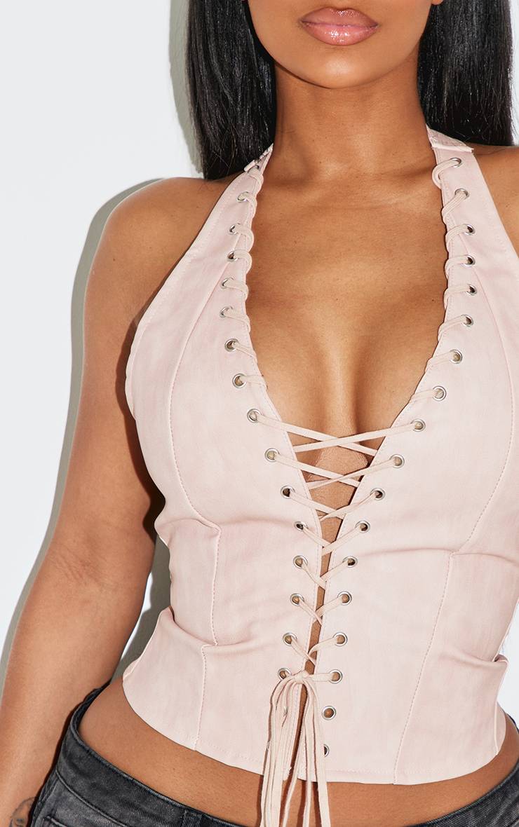 Rose Corset Shape En Synthétiquecuir Noir À Encolure Dos-nu Avec Laçage