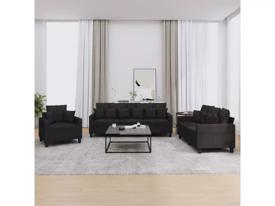 Ensemble de canapés 3 pcs avec coussins noir tissu