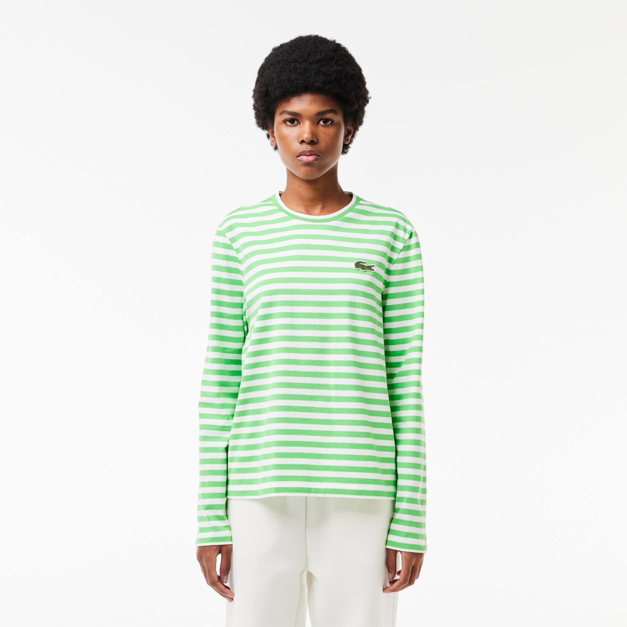 T-shirt manches longues femme Lacoste à rayures en jersey de coton T-Shirts - Blanc - Lacoste - Femme