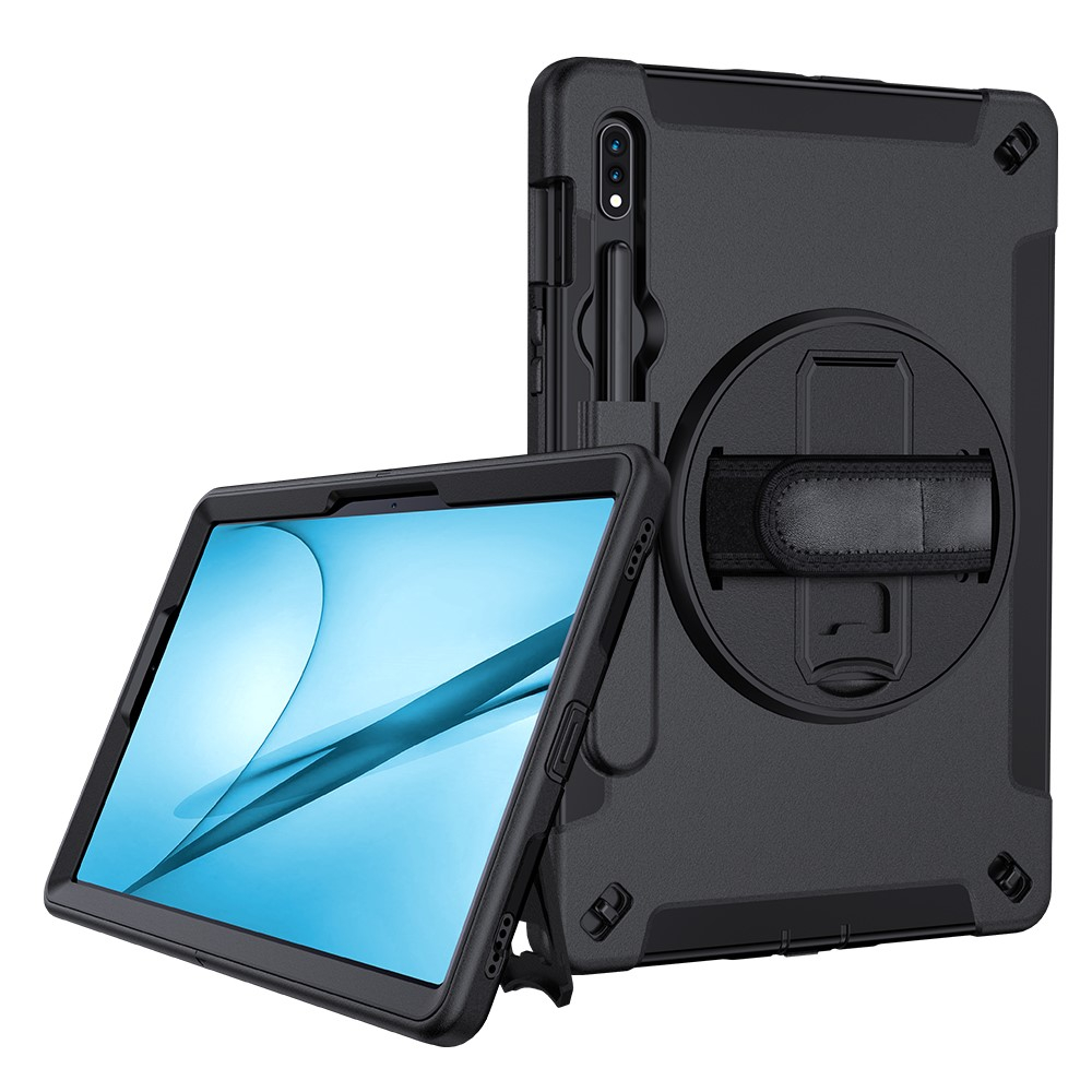 Samsung Galaxy Tab S7 FE 5G Hybrid Outdoor Case Hülle Handschlaufe   Schultergurt - Schwarz