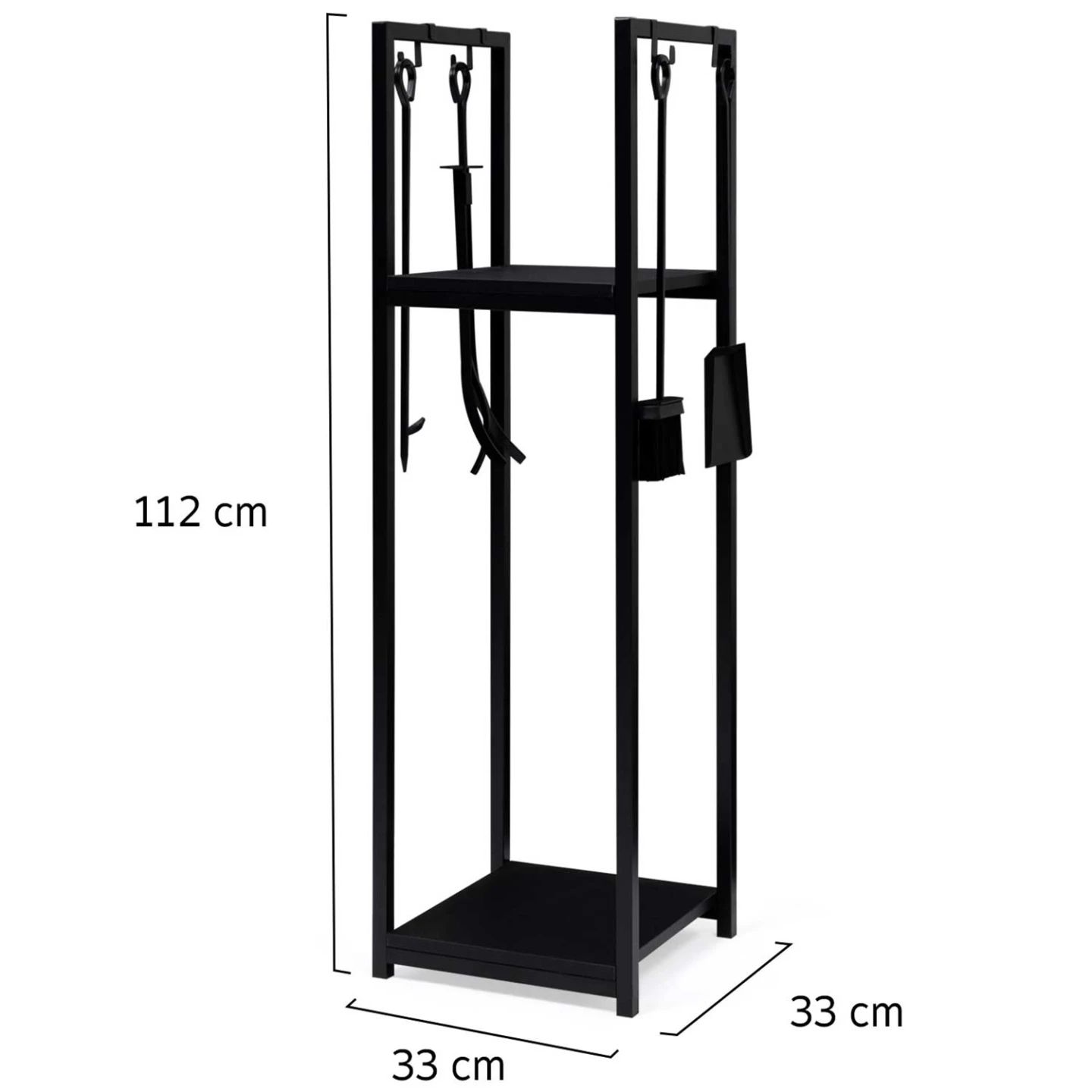 Range bûches vertical acier noir avec accessoires et 1 étagère H.112 CM