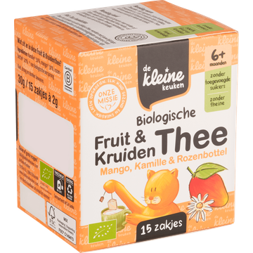 De Kleine Keuken Biologische Fruit & Kruiden Thee Mango, Kamille & Rozenbottel 6+ Maanden 15 x 2 g