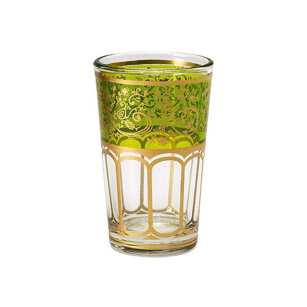 Teeglas mit Brandglasur, grün-gold, H 8,5 cm, Ø 5 cm zu 4,40