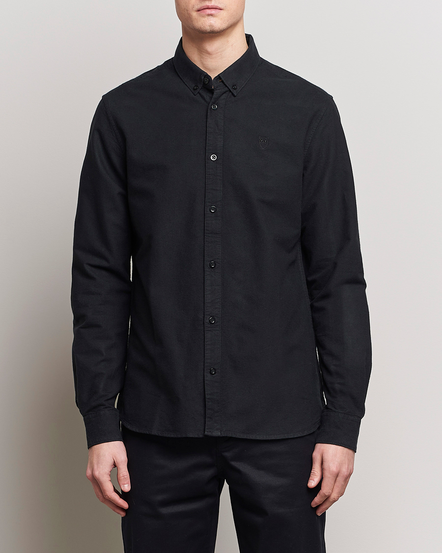 KnowledgeCotton Apparel Harald Small Owl Regular Oxford Shirt Jet Black