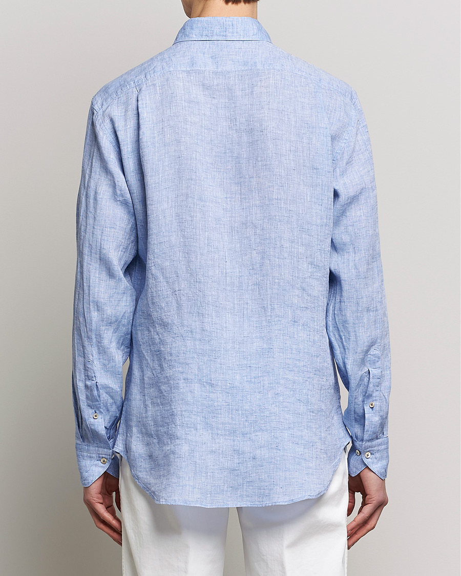 Stenströms Fitted Body Cut Away Linen Shirt Blue