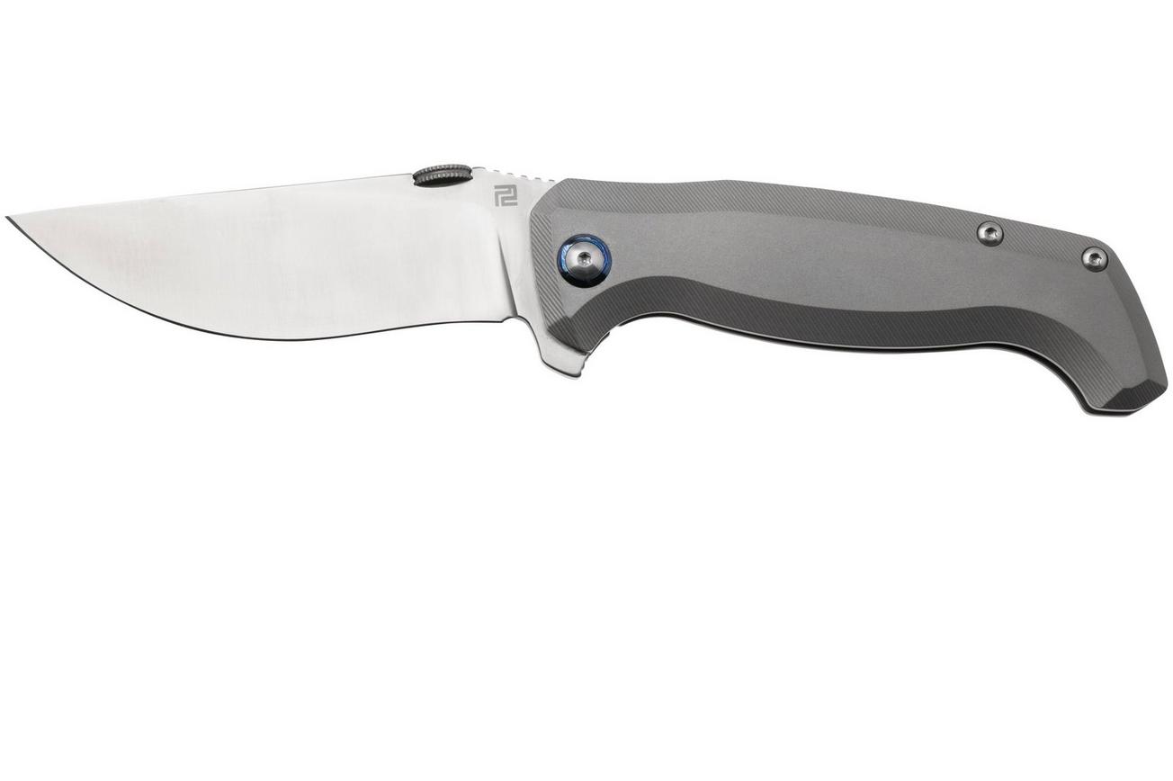 Artisan Cutlery Kami 1864G-GY, Sand Polished S35VN, Gray Titanium/Damascus zakmes