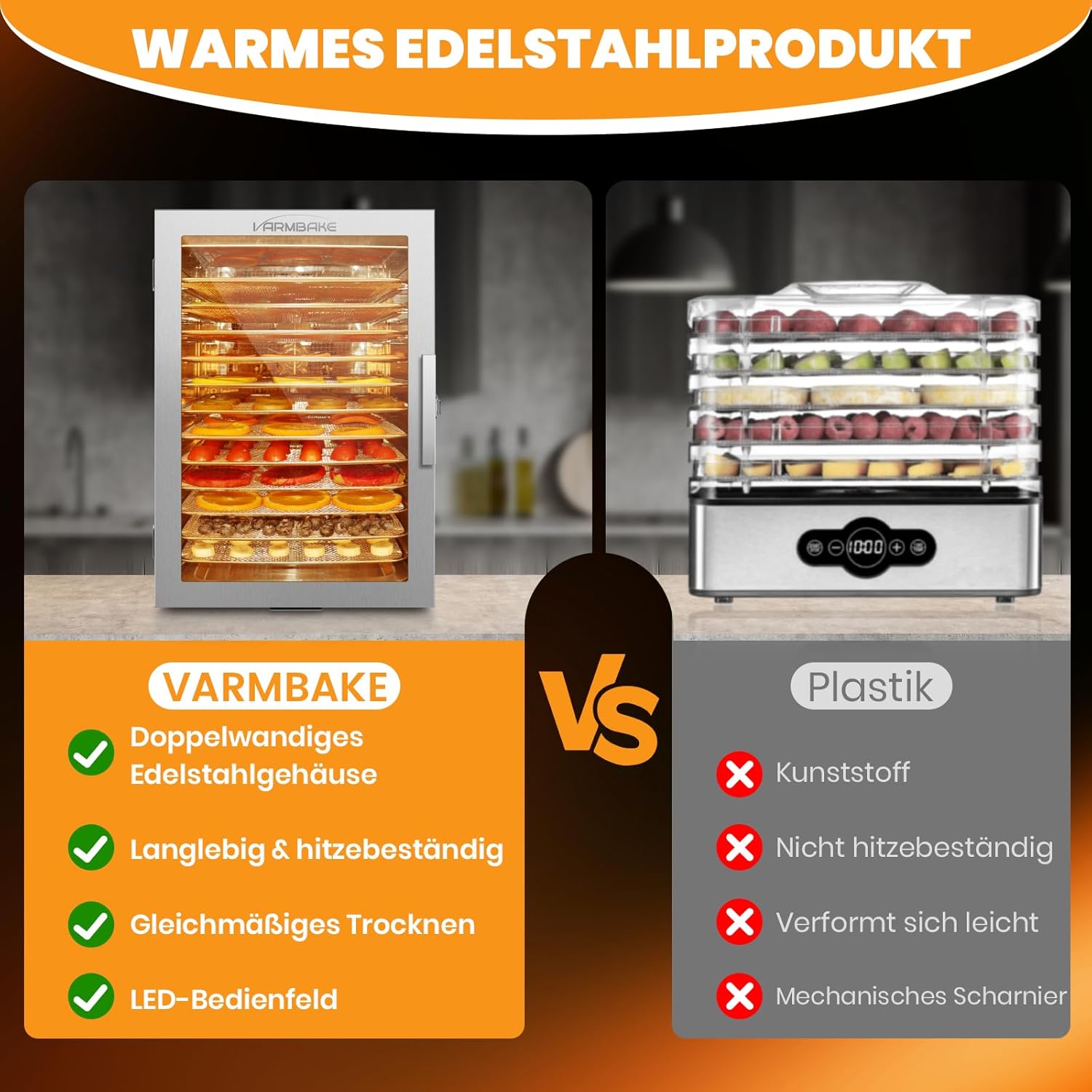Dörrautomat Edelstahl 12 Etagen, 1.1㎡ Dörrfläche, 30-90℃ Obsttrockner Dörrautomat Groß, 800W Lebensmittel Dörrgerät Für Kräuter Fleisch Dörrautomaten, & 316 Tabletts(29X29 cm)