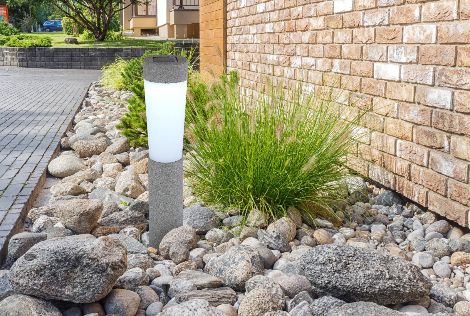 LED-Solarleuchte - grau - 45,6 cm hoch