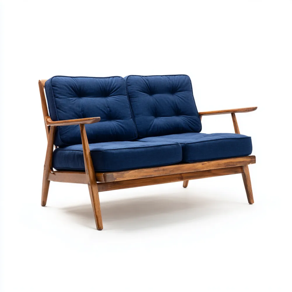 2-Sitzer-Sofa 120x70x80 cm Holzrahmen Stoffbezug – Dunkelblau – Skandi