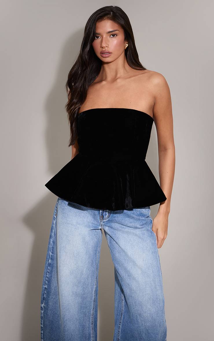 Noir Bandeau À Basque En Velours