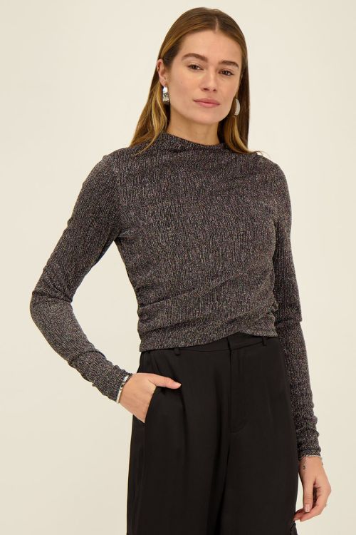 Zwarte top met lurex gedrapeerd