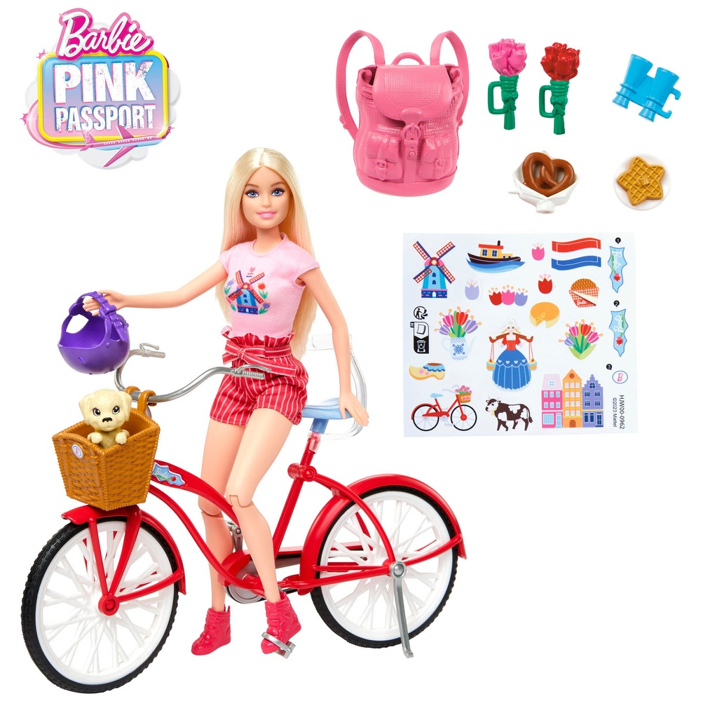 Barbie Pink Passport Holland Puppe mit Fahrrad