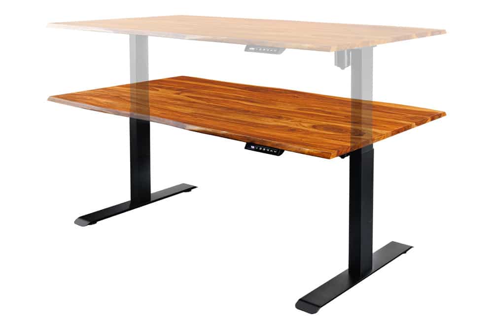 Höhenverstellbarer Schreibtisch MAMMUT 160cm natur Sheesham Massivholz Baumkante