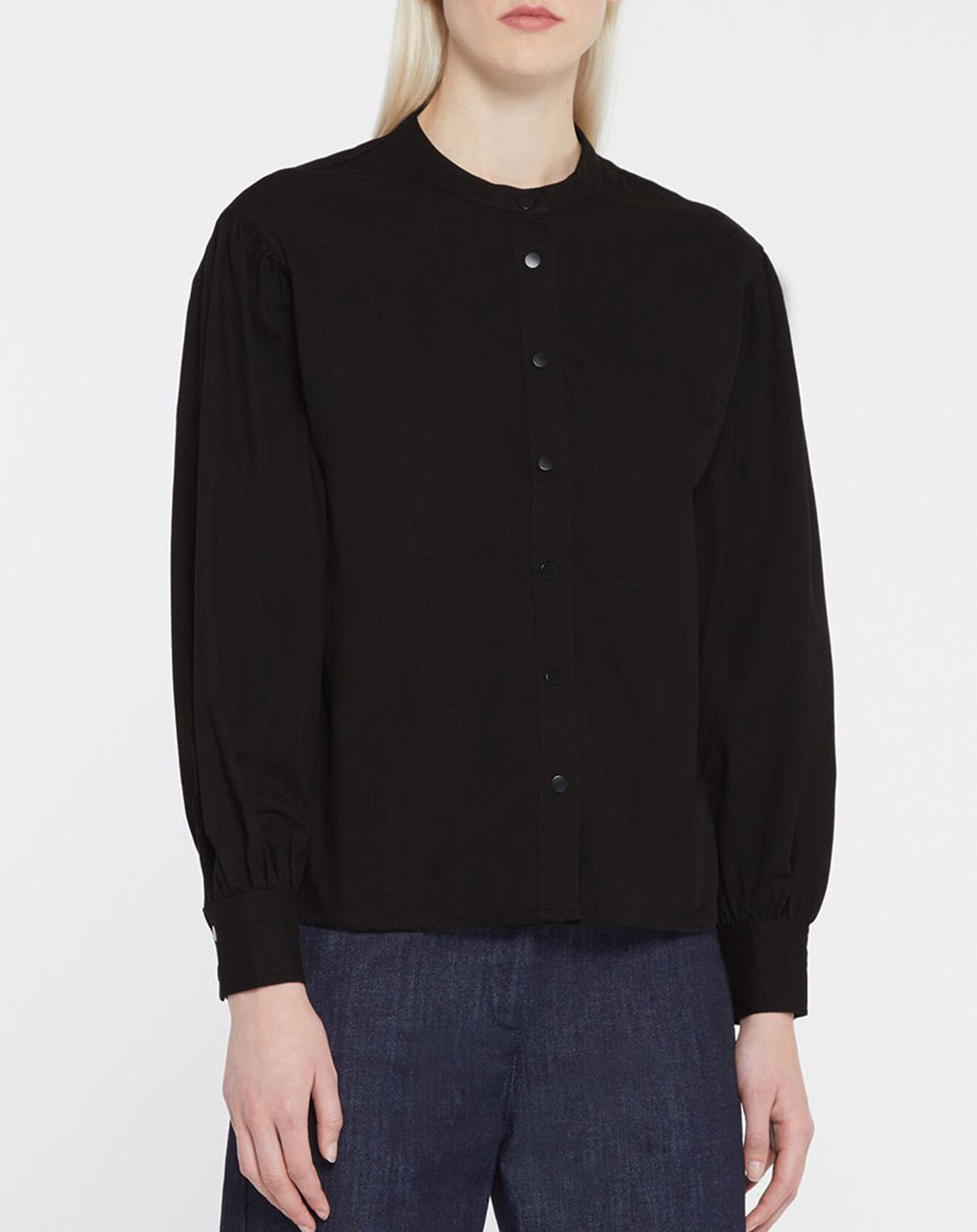 Galeries Lafayette Chemise en Coton Cachou col officier noire