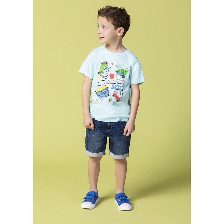 Bermuda en jean effet used - Bleu moyen