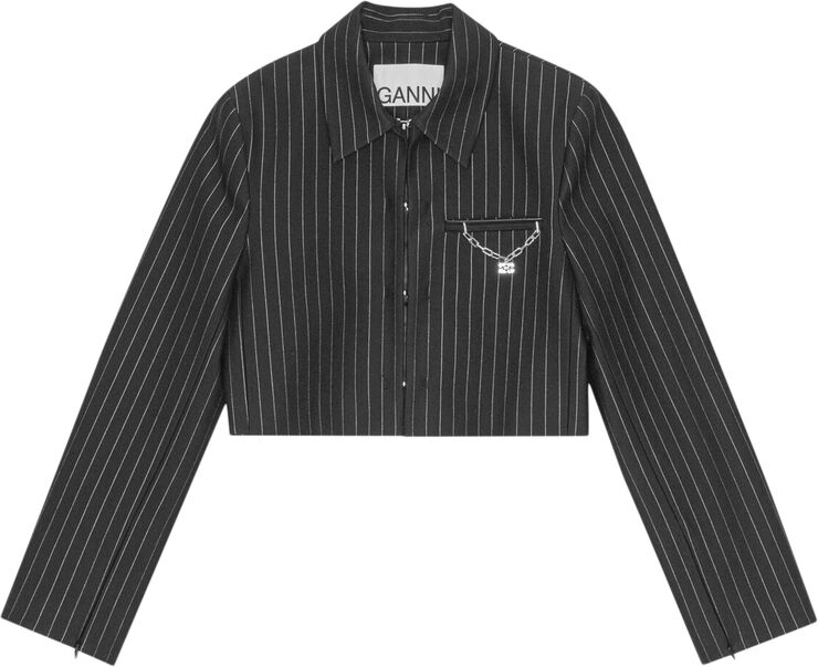 Ganni Compact Stripe Jersey Short Blazer Black