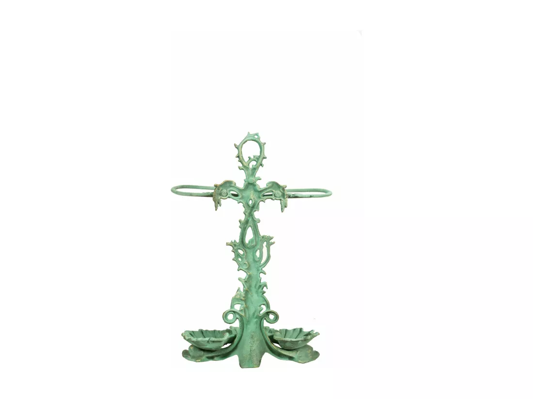 BISCOTTINI Porte-Parapluie - Fonte Finition Vert Antique - Extérieur - Couloir - Entrée - Jardin - Terrasse - Balcon - 53x21x77 cm