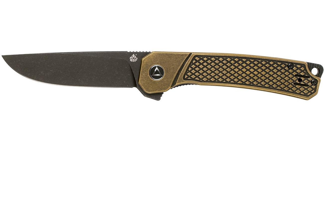 QSP Knife Osprey QS139-D2 Textured Brass, Blackwashed, zakmes