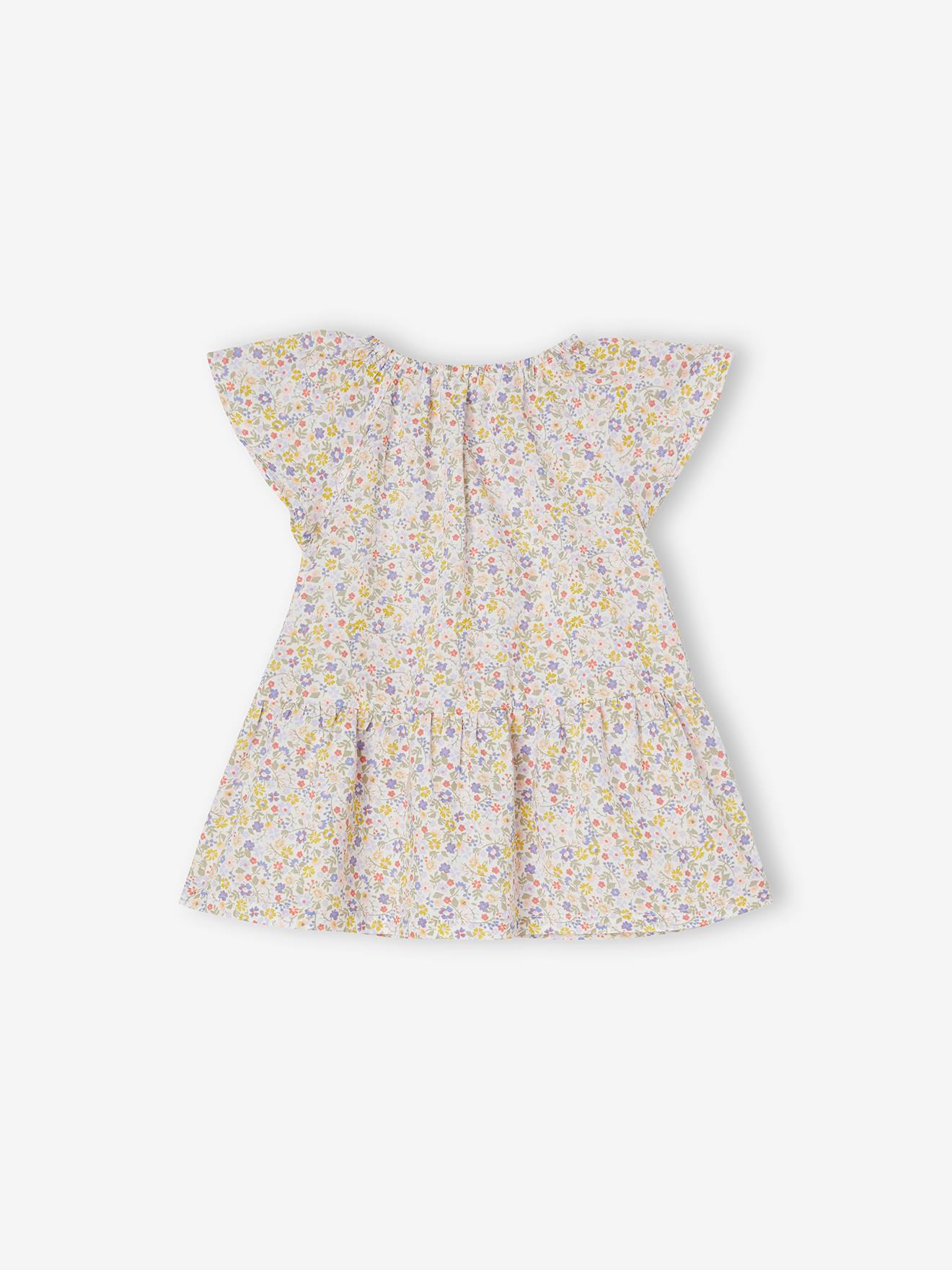 Vestido branco com estampa floral e mangas borboleta para bebê