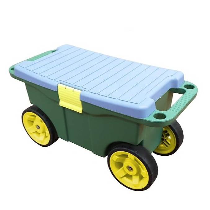 (55x26.5cm) Garten Sitzbox mit Rollen Werkzeug Wagen Rollsitz Aufbewahrungs Gartenwagen