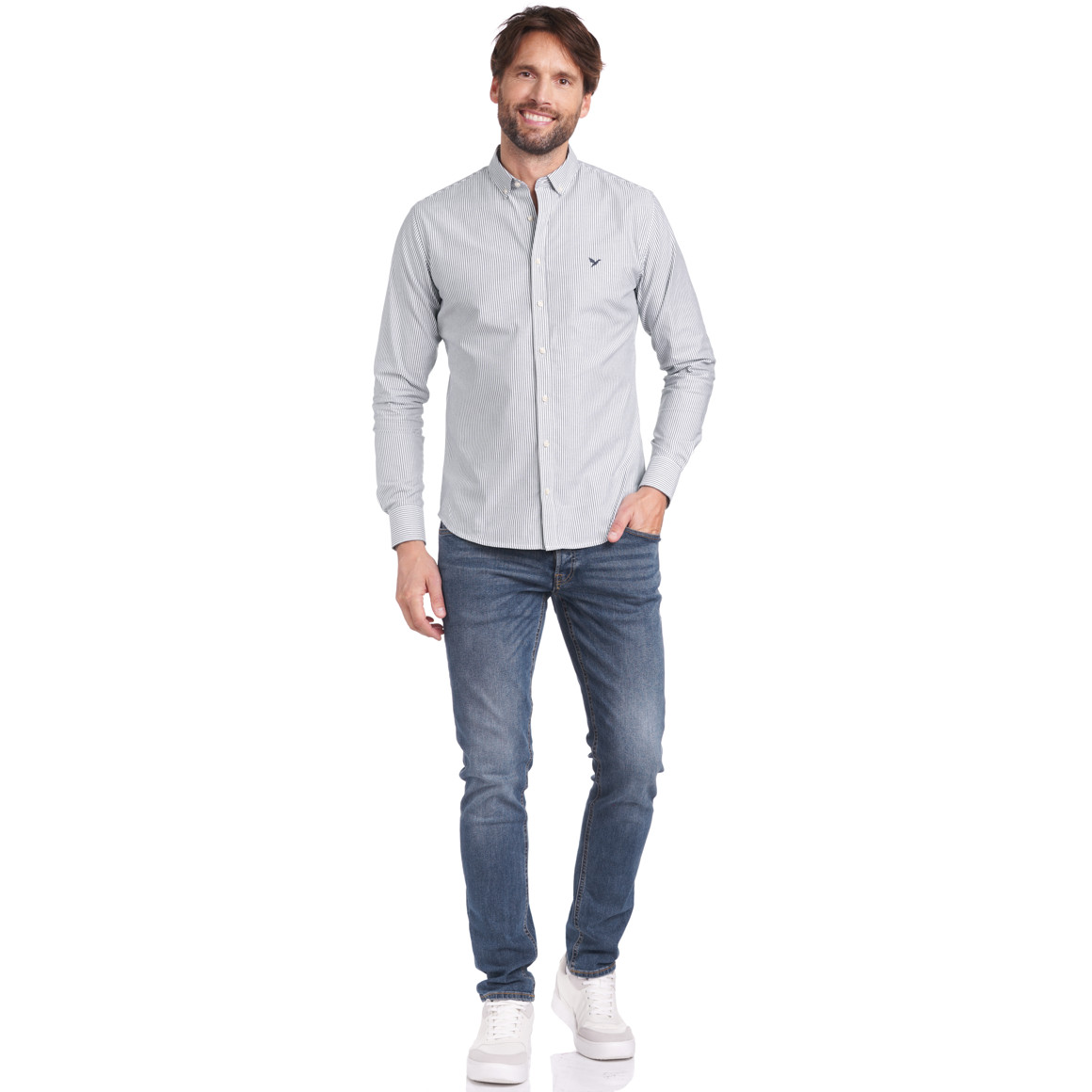 Jonas Nielsen Herren Hemd mit Button-down-Kragen dunkelblau / weiss
