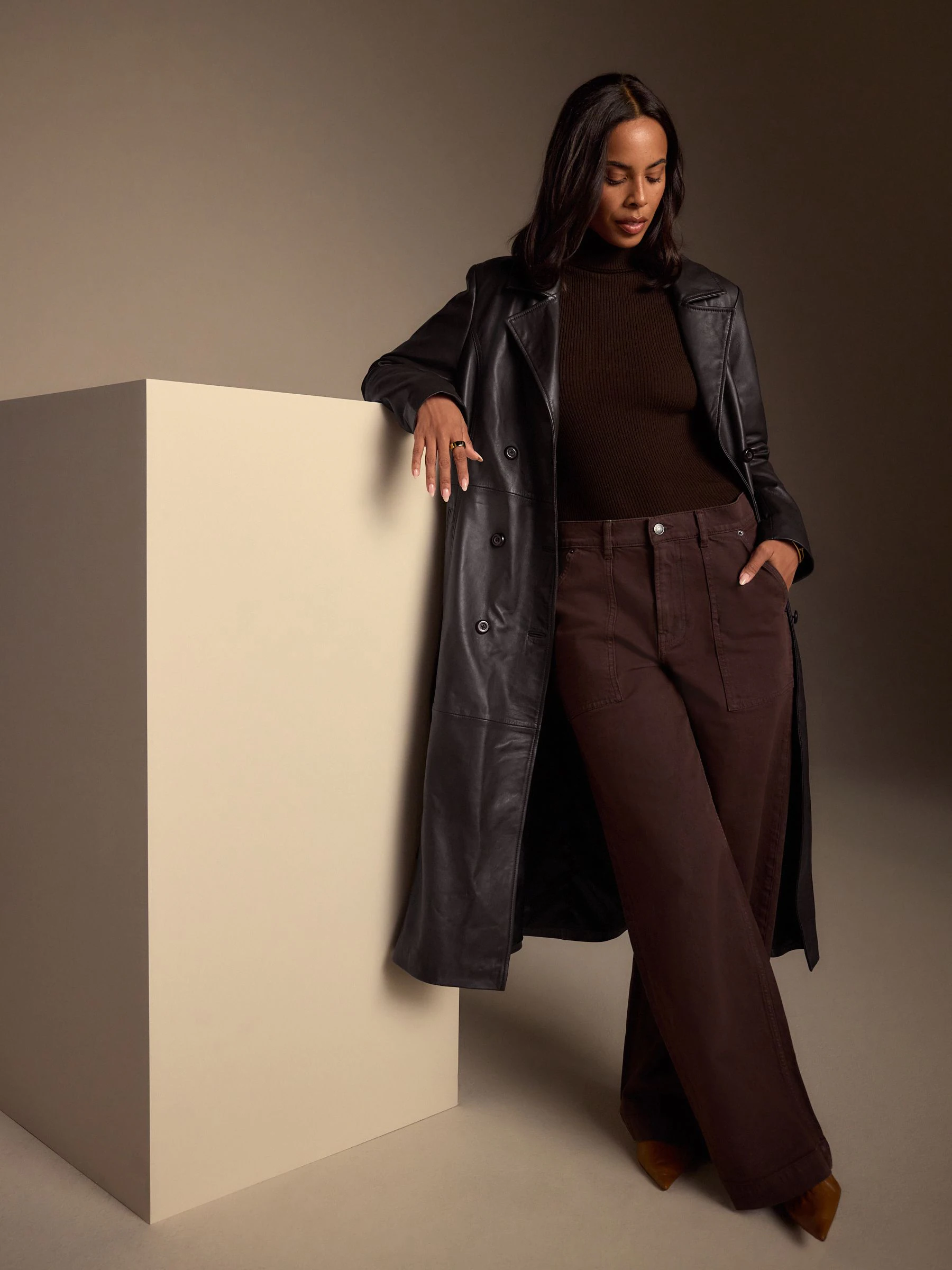 Chocoladebruin - N. Premium trenchcoat van echt leer
