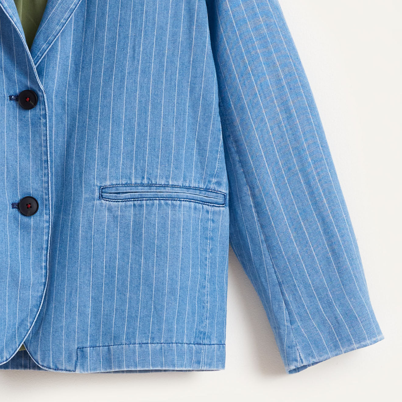 Bellerose Veste blazer Chick en Coton & Lin rayée bleue