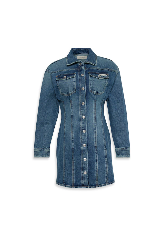 Calvin Klein Jeans Jeanskleid »LS DENIM MINI DRESS« Klappentaschen Mit Rundhalsausschnitt, figurbetont