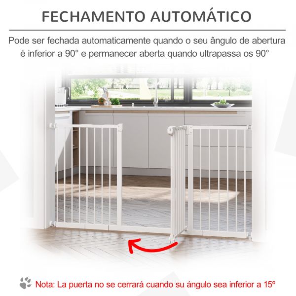 PawHut Barreira de Segurança Extensível para Portas e Escadas com Fechamento Automático Sistema de Duplo Bloqueio 74x148-76cm