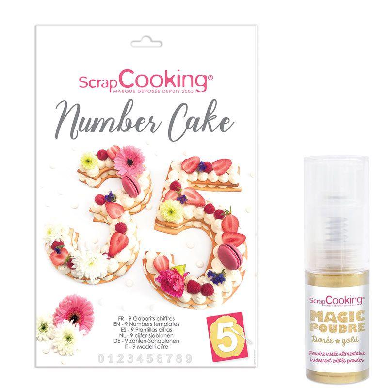 Coffret Number cake + 1 poudre alimentaire irisée dorée Scrapcooking