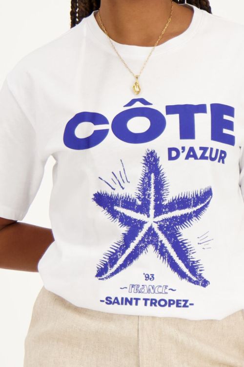 Wit T-shirt met blauw 