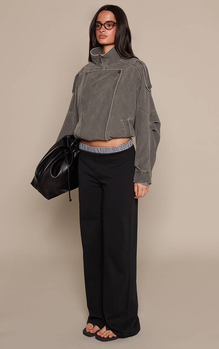 Noir T-shirt Oversize En Coton À Carreaux Avec Détail Manches Chemise