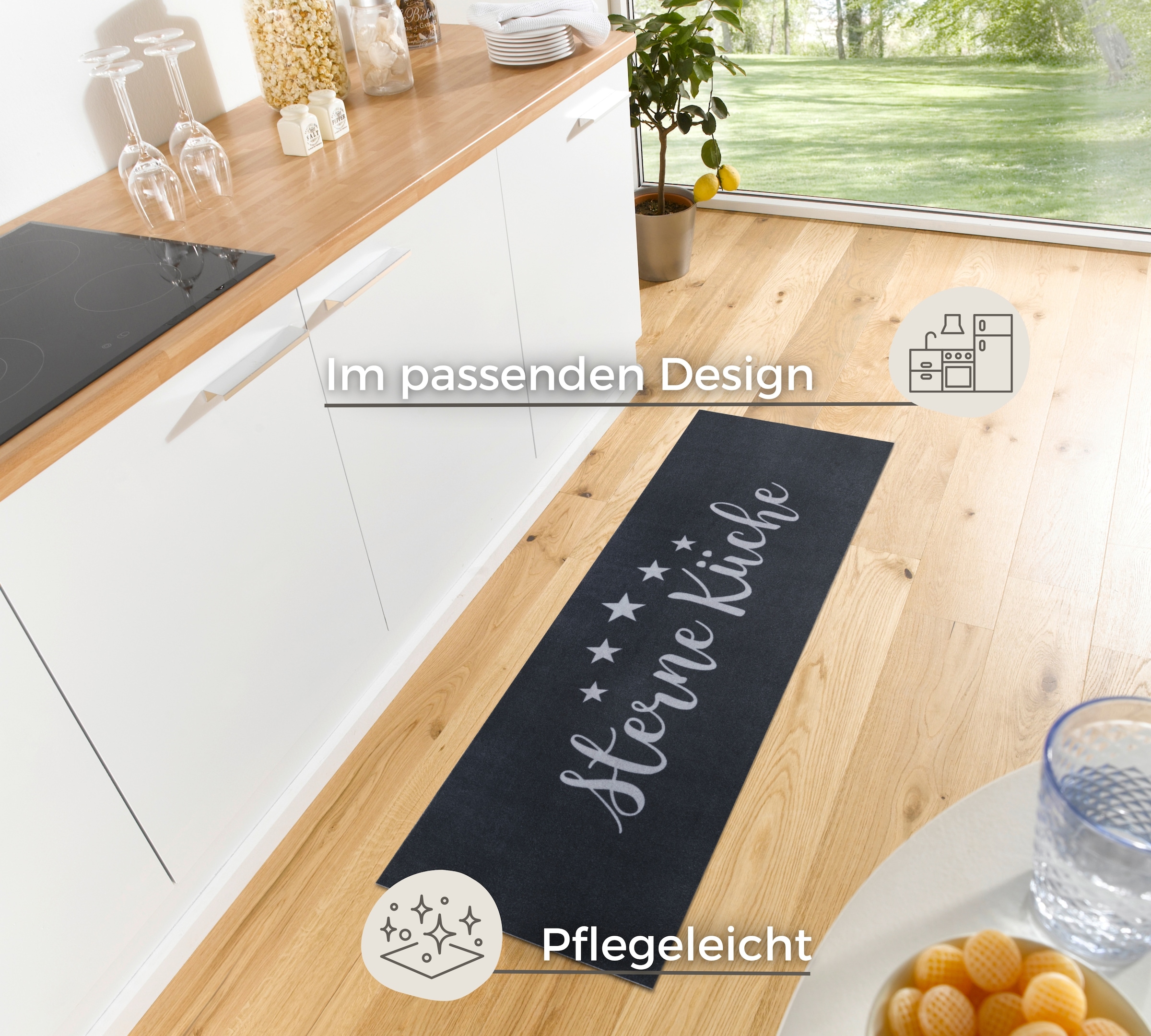 HANSE Home Küchenläufer »Fünf Sterne Küche« rechteckig 3 mm Höhe Küchen-Teppich, Rutschfest, Pflegeleicht, Flur, Eingang, Esszimmer