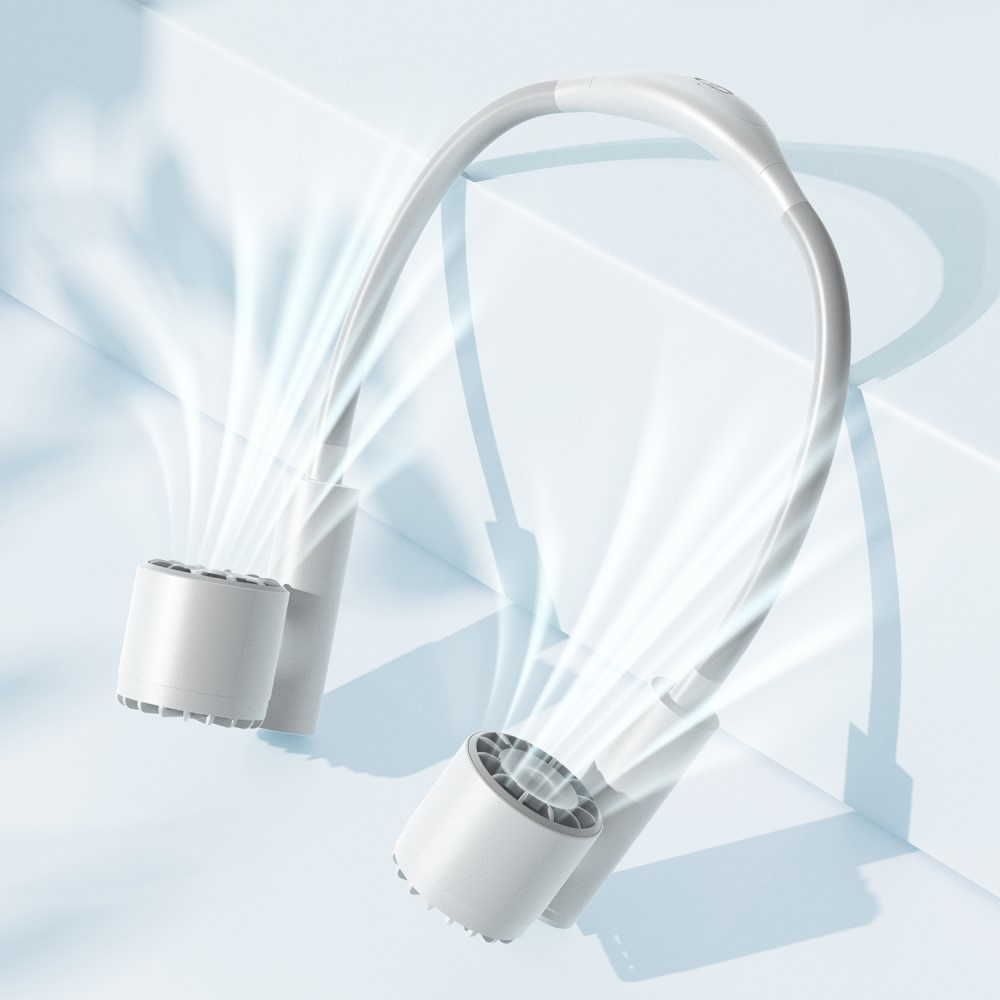 Flexibler Sport Nacken Dual Ventilator Lüfter Wiederaufladbar 1200 mAh mit 3 Stufen - Weiss/Grau