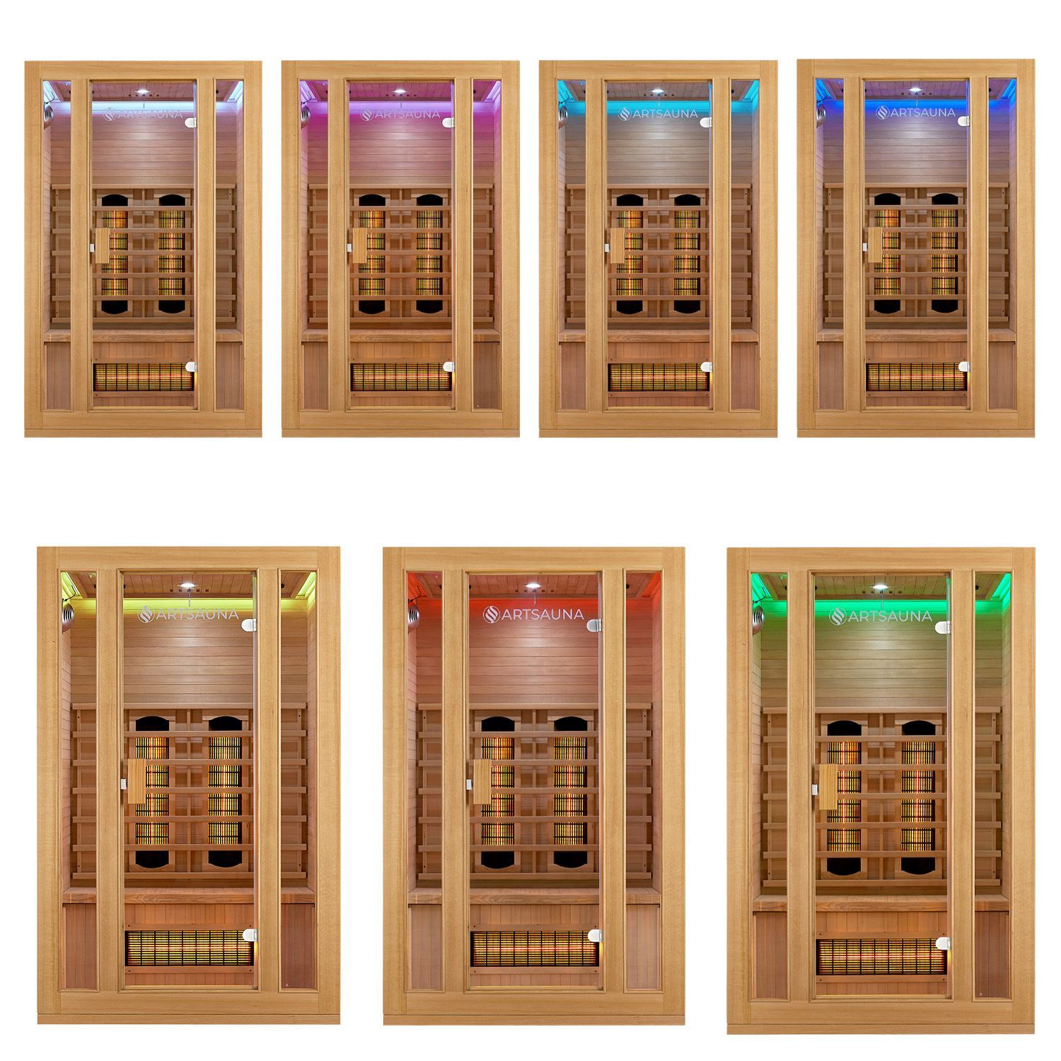 Artsauna Infrarotkabine Nyborg S120V Vollspektrumstrahler & Ambiente LED Beleuchtung – Kabine für 2