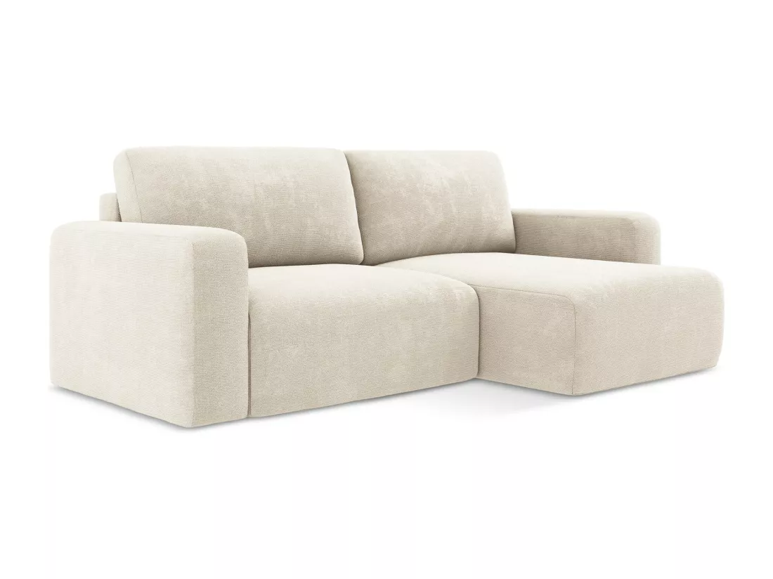 Canapé d’angle 3 places droit convertible en Chenille - beige clair - KONA