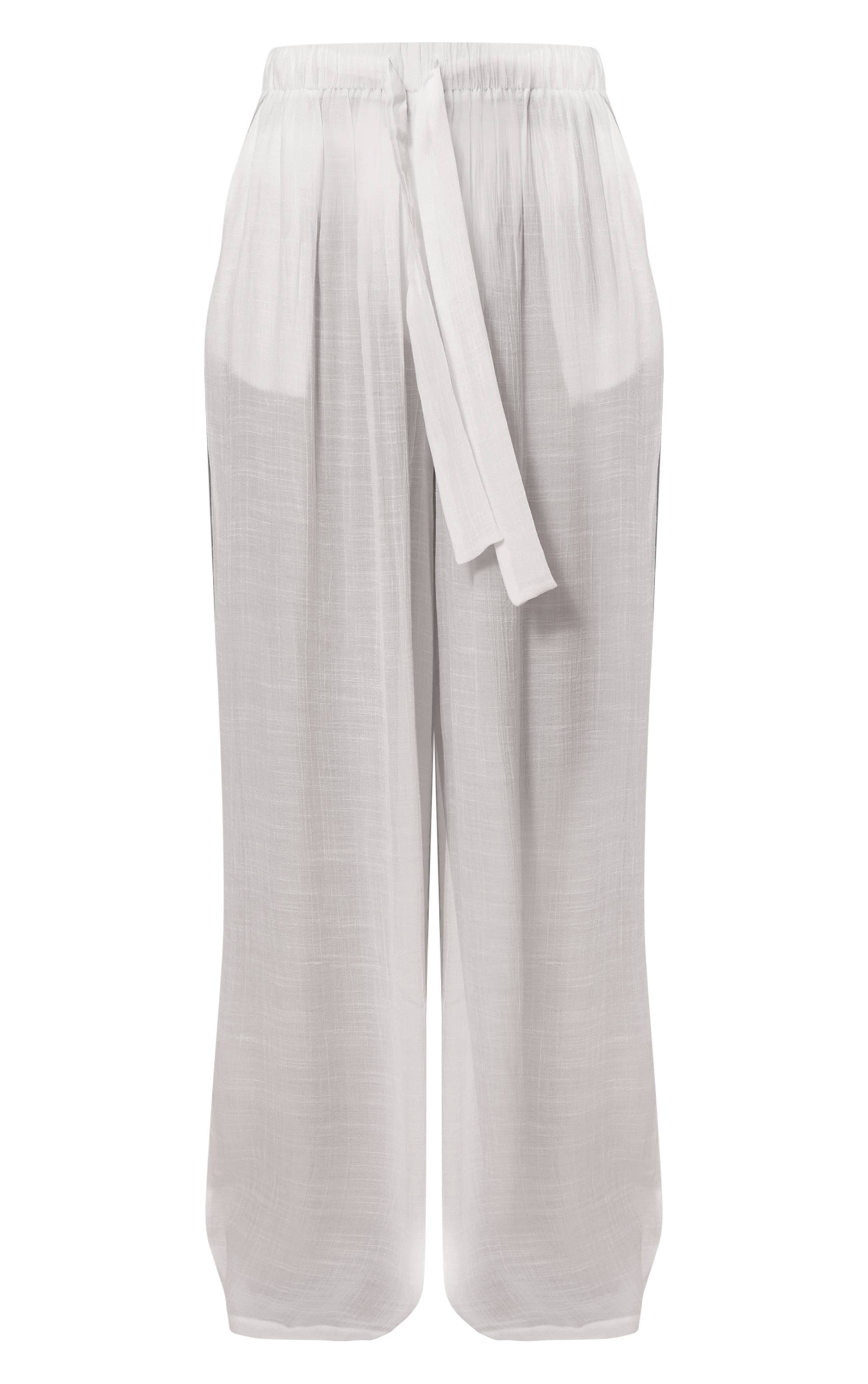 Blanc Pantalon De Plage Palazzo Aspect Lin