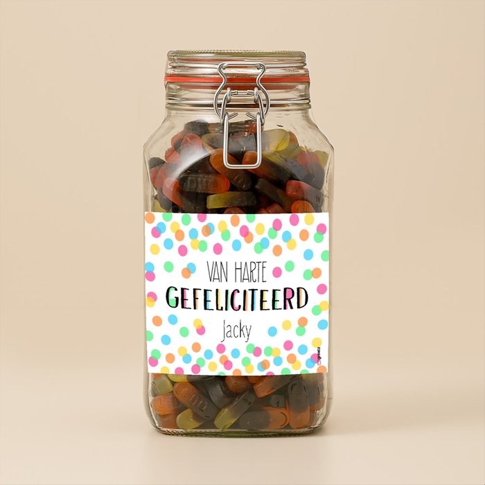 Snoeppot Dropfruit | 1,9 kg | Gefeliciteerd met eigen naam