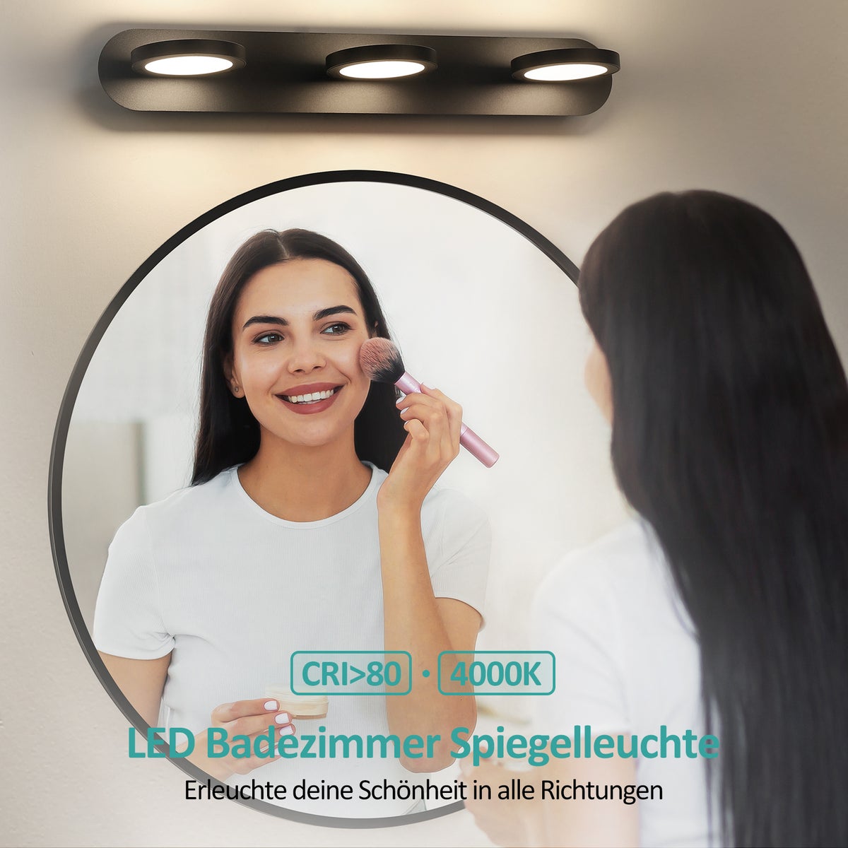 EMKE wandlamp met 3 lichtbronnen, 4000K neutraal licht, matzwart
