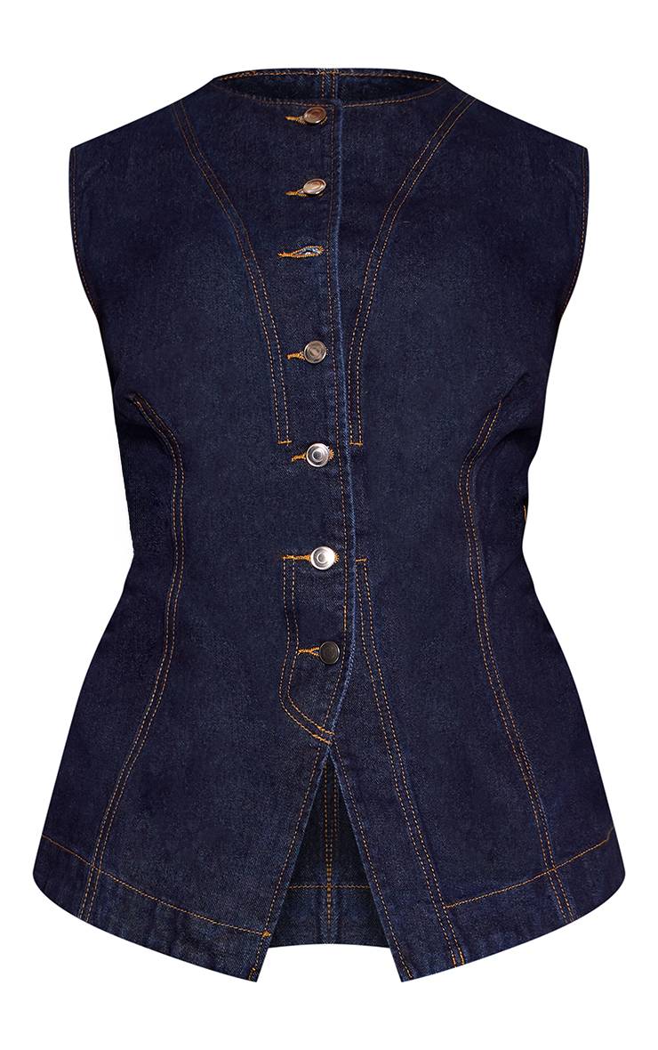 Bleu Indigo Haut En Denim Sans Manches Longue Coupe Grande Taille