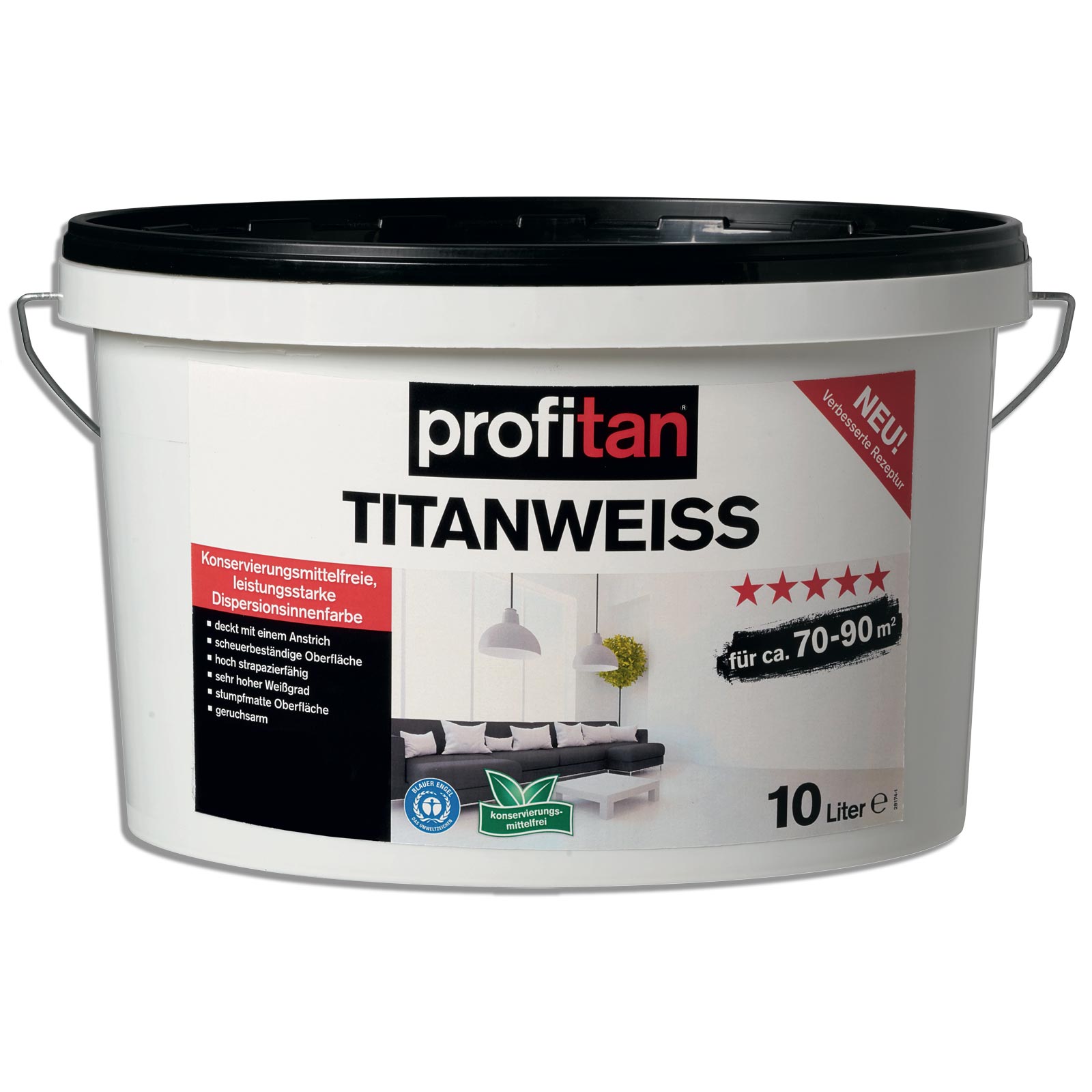 profitan Titanweiß Wand- und Deckenfarbe - 10 Liter