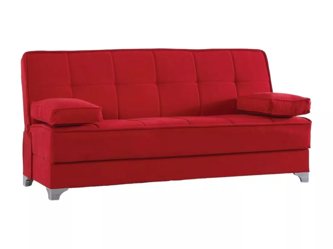 Canapé Dasson, Canapé à rangement linéaire avec 2 coussins inclus, Canapé de salon en tissu rembourré avec ouverture clic-clac, 190x87xh91 cm, Rouge