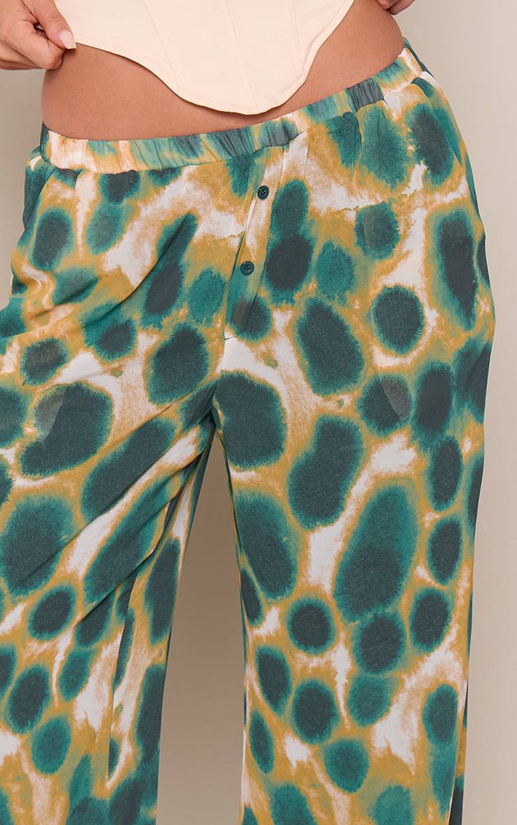 Vert Pantalon Large En Mousseline À Imprimé Abstrait