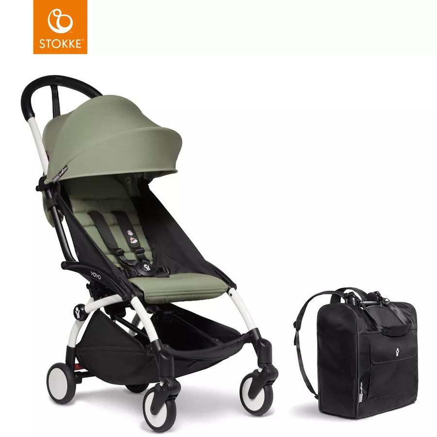 BABYZEN Kinderwagen YOYO2 6+ White mit Textilset Olive und Backpack YOYO Black