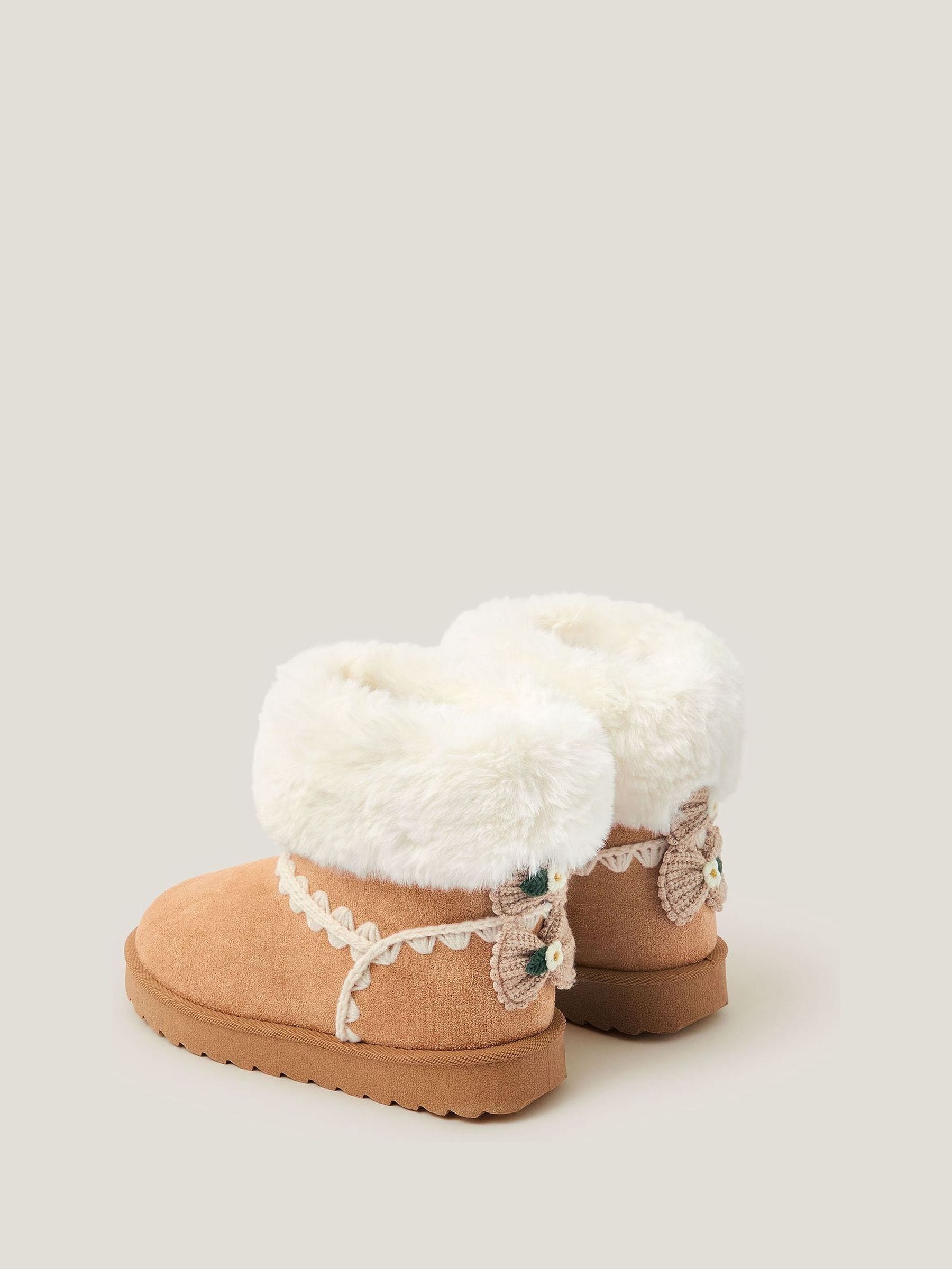 Monsoon Crochet Bow Fluffy Ankle Boots