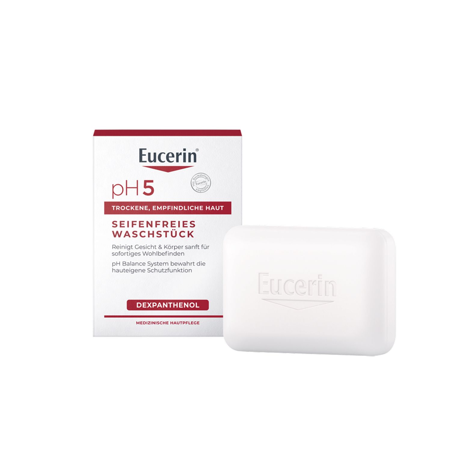 Eucerin® pH5 Seifenfreies Waschstück – reinigt empfindliche und trockene Haut besonders sanft & bewahrt die Schutzfunktion der Haut