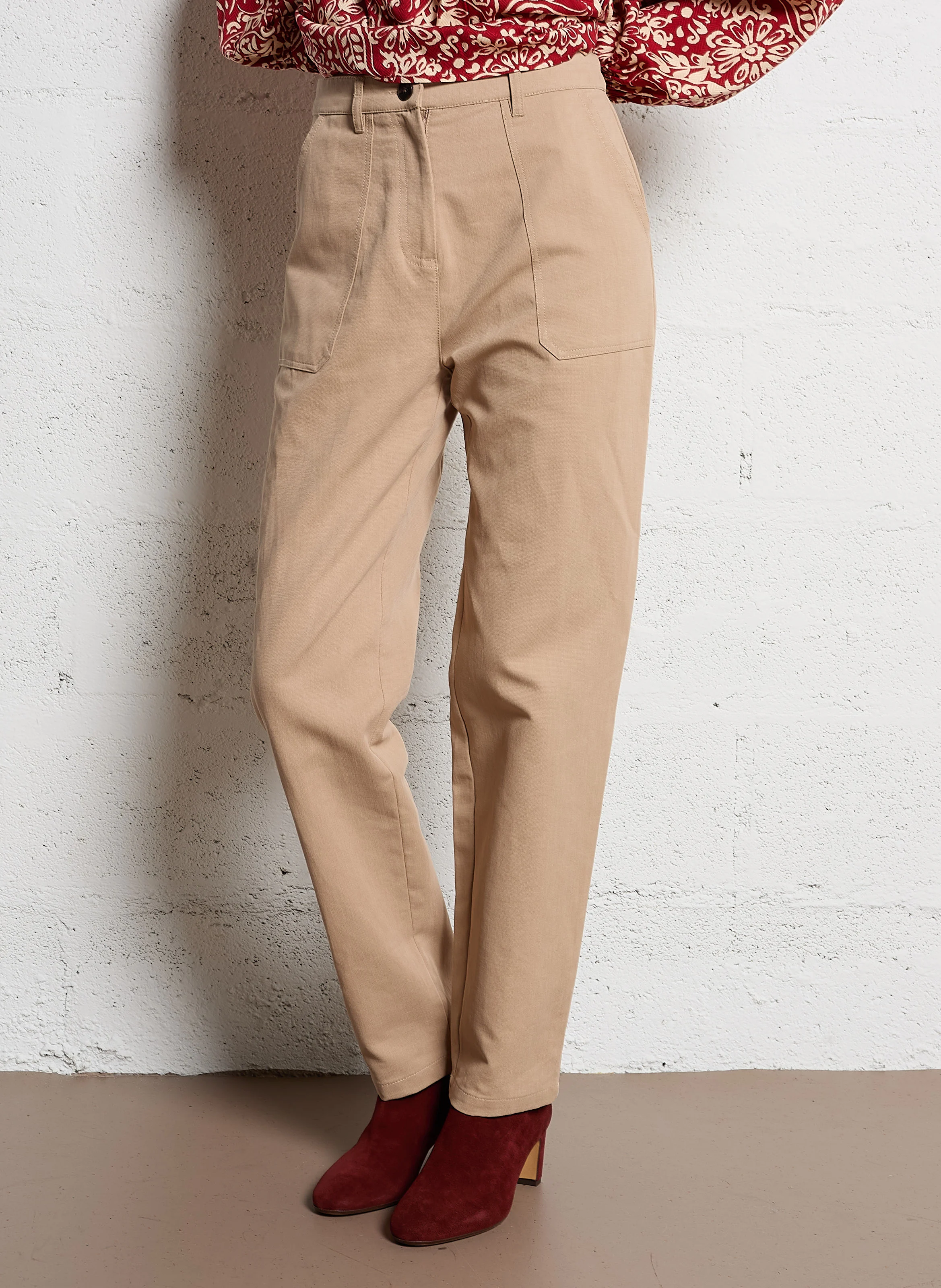 RYLESA - Pantalon droit en coton mélangé| Marron