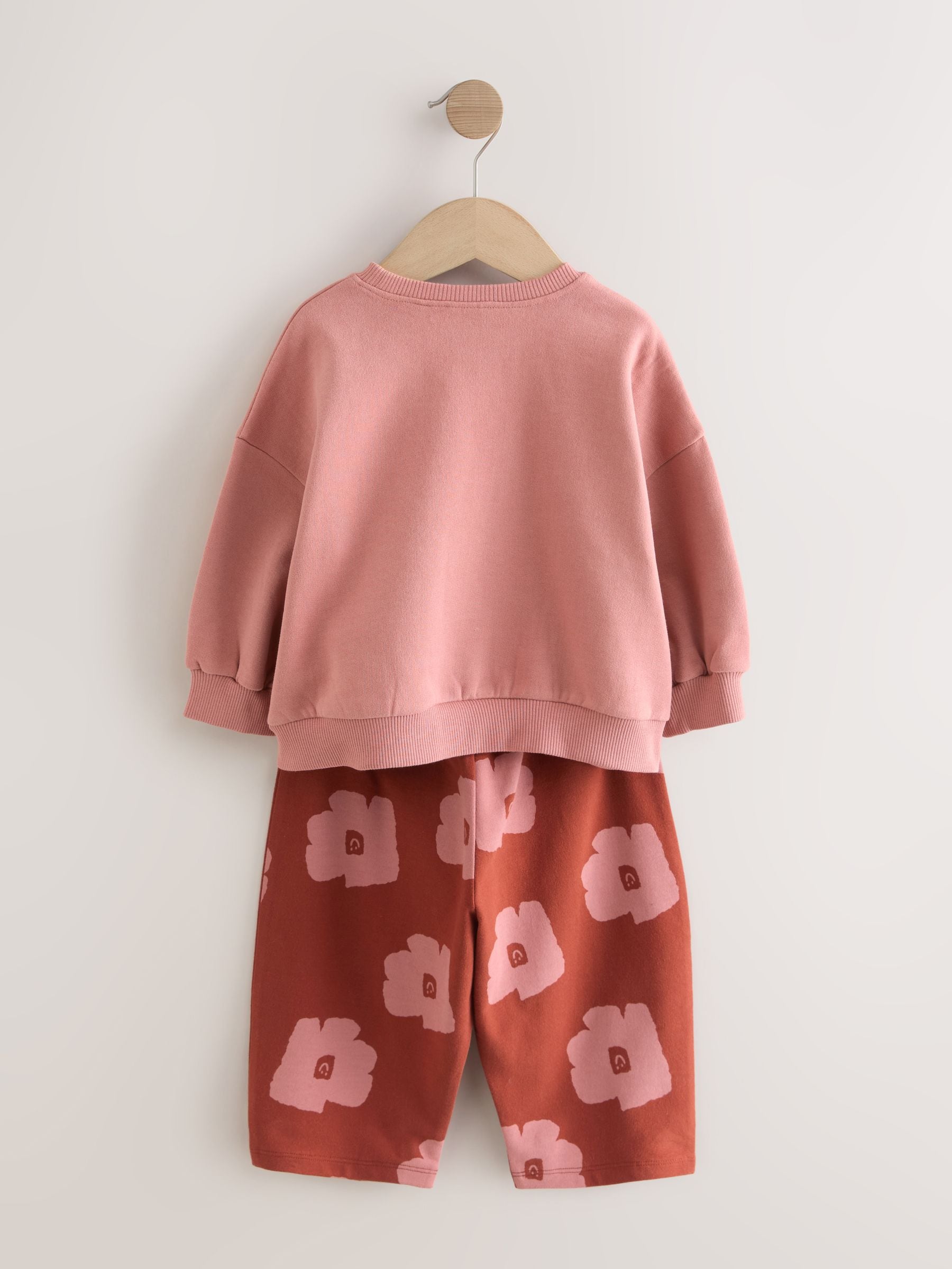 Roze/bruine tomaat - Set van sweatshirt en joggingbroek met rechte wijde pijpen (3mnd -7jr)