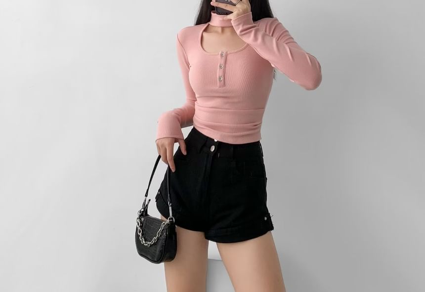 Morhan - T-shirt met lange mouwen en mockneck en effen uitsparing