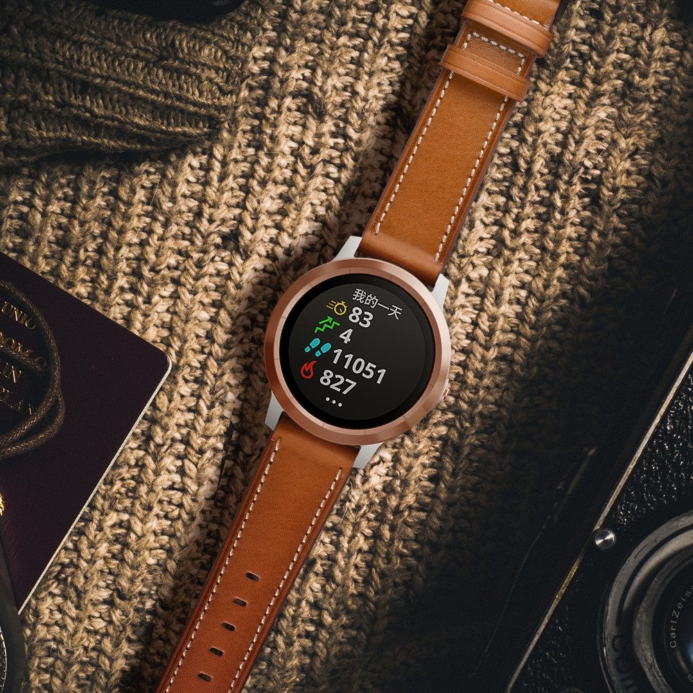 Garmin Echtleder Ersatz Armband mit Dornschliesse mit 20mm Stegbreite (Gelenkumfang: 160-220mm) - Braun